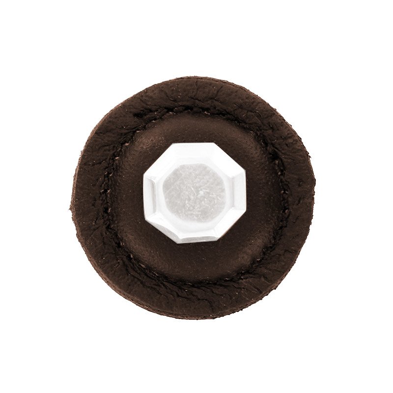 Vicenza Hardware 1 1/4" Round Knob with Leather Insert in Polished Silver with Brown Leather Insert