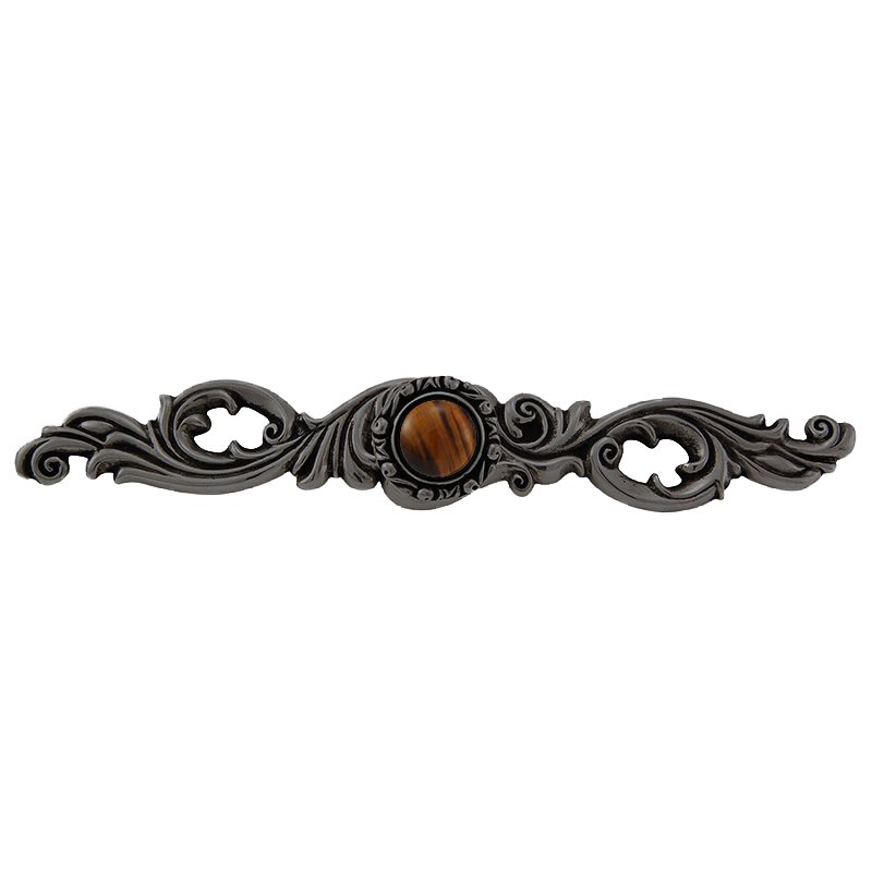 Vicenza Hardware Stone Insert Knob with Decorative Backplate in Gunmetal with Tigers Eye Insert
