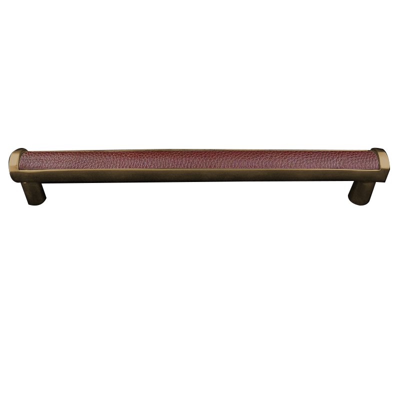 Vicenza Hardware 12" Centers Milazzo Equestre Pull in Antique Brass with Brown Leather Insert