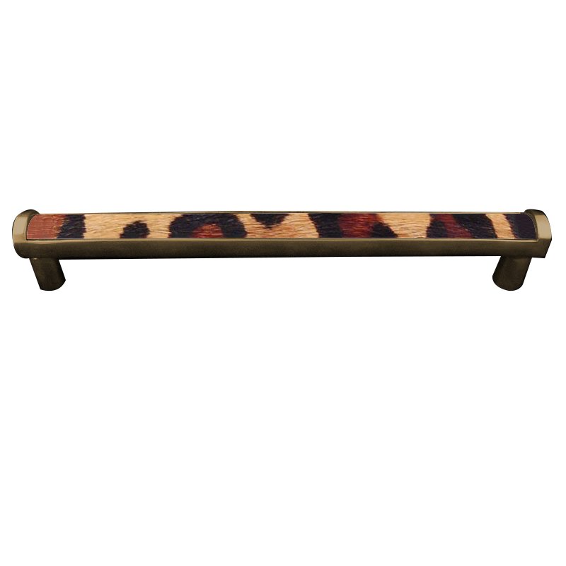 Vicenza Hardware 12" Centers Milazzo Equestre Pull in Antique Brass with Jaguar Fur Insert