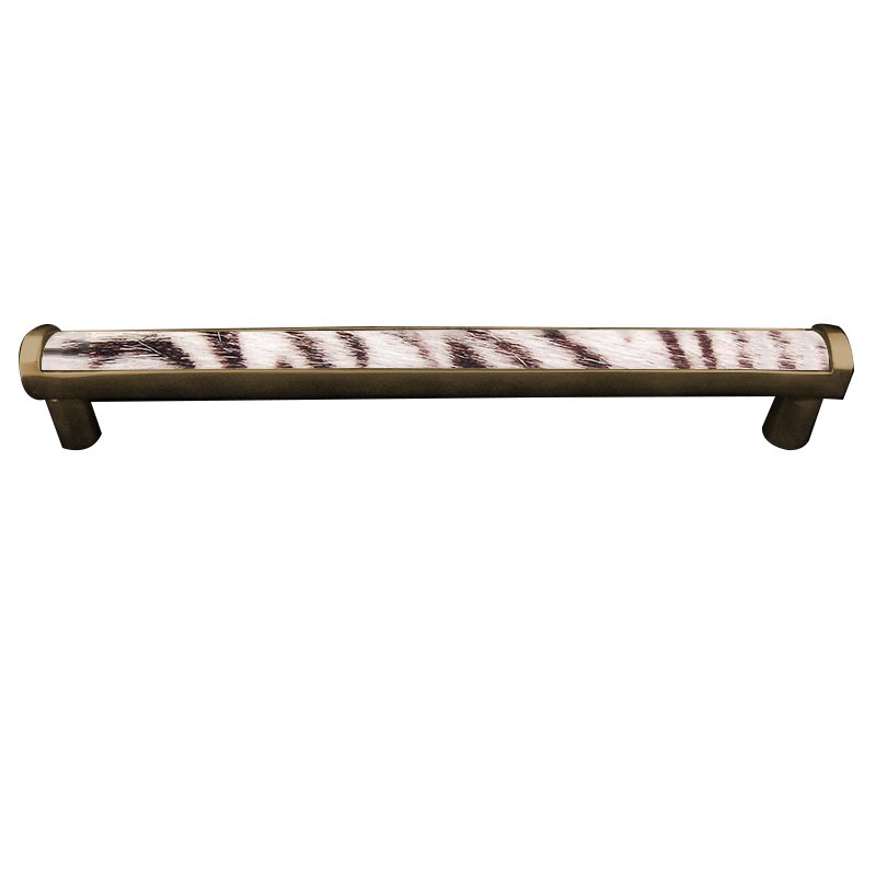 Vicenza Hardware 12" Centers Milazzo Equestre Pull in Antique Brass with Zebra Fur Insert