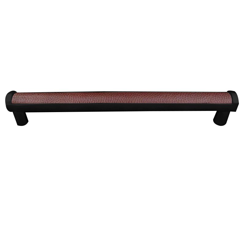 Vicenza Hardware 12" Centers Milazzo Equestre Pull in Oil Rubbed Bronze with Brown Leather Insert