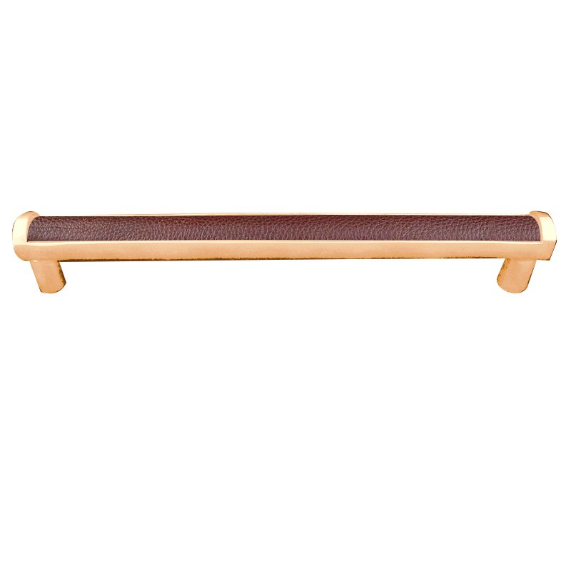 Vicenza Hardware 12" Centers Milazzo Equestre Pull in Polished Gold with Brown Leather Insert