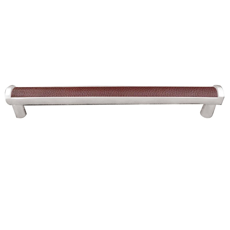 Vicenza Hardware 12" Centers Milazzo Equestre Pull in Polished Silver with Brown Leather Insert