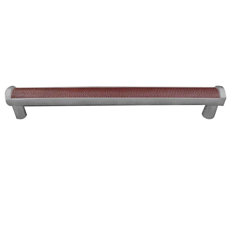Vicenza Hardware 12" Centers Milazzo Equestre Pull in Satin Nickel with Brown Leather Insert