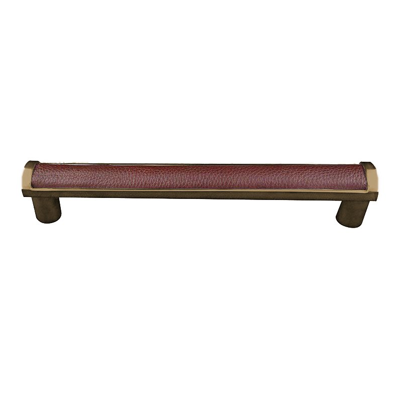 Vicenza Hardware 9" Centers Milazzo Equestre Pull in Antique Brass with Brown Leather Insert