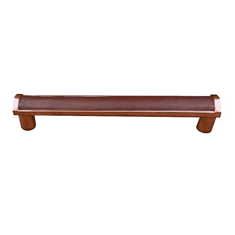 Vicenza Hardware 9" Centers Milazzo Equestre Pull in Antique Copper with Brown Leather Insert