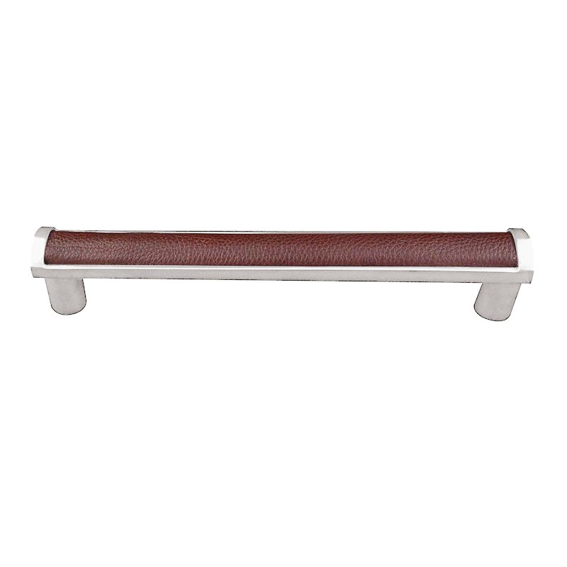 Vicenza Hardware 9" Centers Milazzo Equestre Pull in Polished Silver with Brown Leather Insert