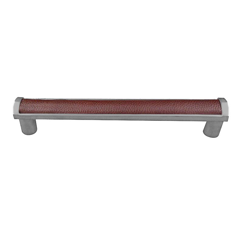 Vicenza Hardware 9" Centers Milazzo Equestre Pull in Satin Nickel with Brown Leather Insert