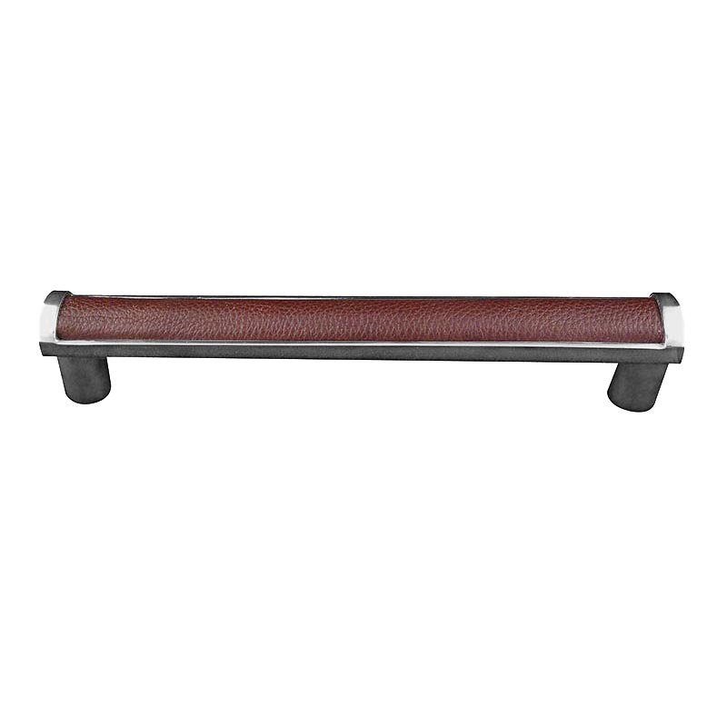 Vicenza Hardware 9" Centers Milazzo Equestre Pull in Vintage Pewter with Brown Leather Insert