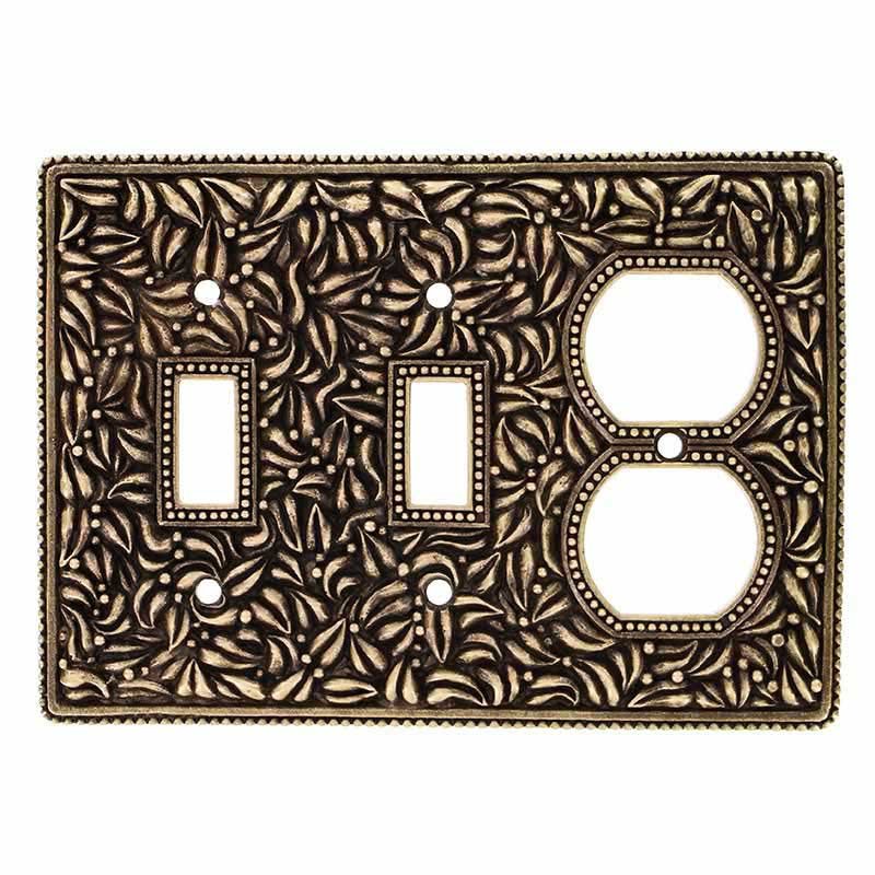 Vicenza Hardware Double Toggle Single Outlet Combo Jumbo Switchplate in Antique Brass