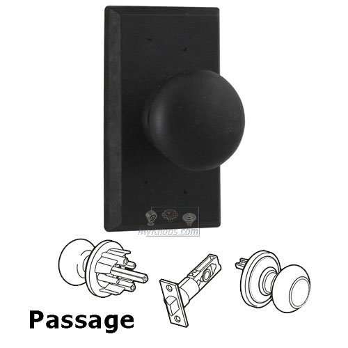 Weslock Door Hardware Passage Knob - Rectangle Plate with Wexford Door Knob in Black