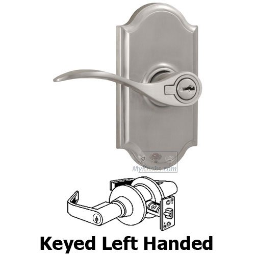 Weslock Door Hardware Left Handed Keyed Lever - Premiere Plate with Bordeau Door Lever in Satin Nickel