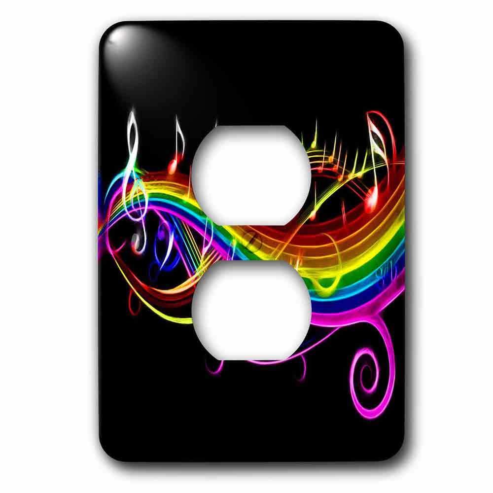 Jazzy Wallplates Single Duplex Switch Plate With Rainbow Music Notes In Neon Rainbow Colors