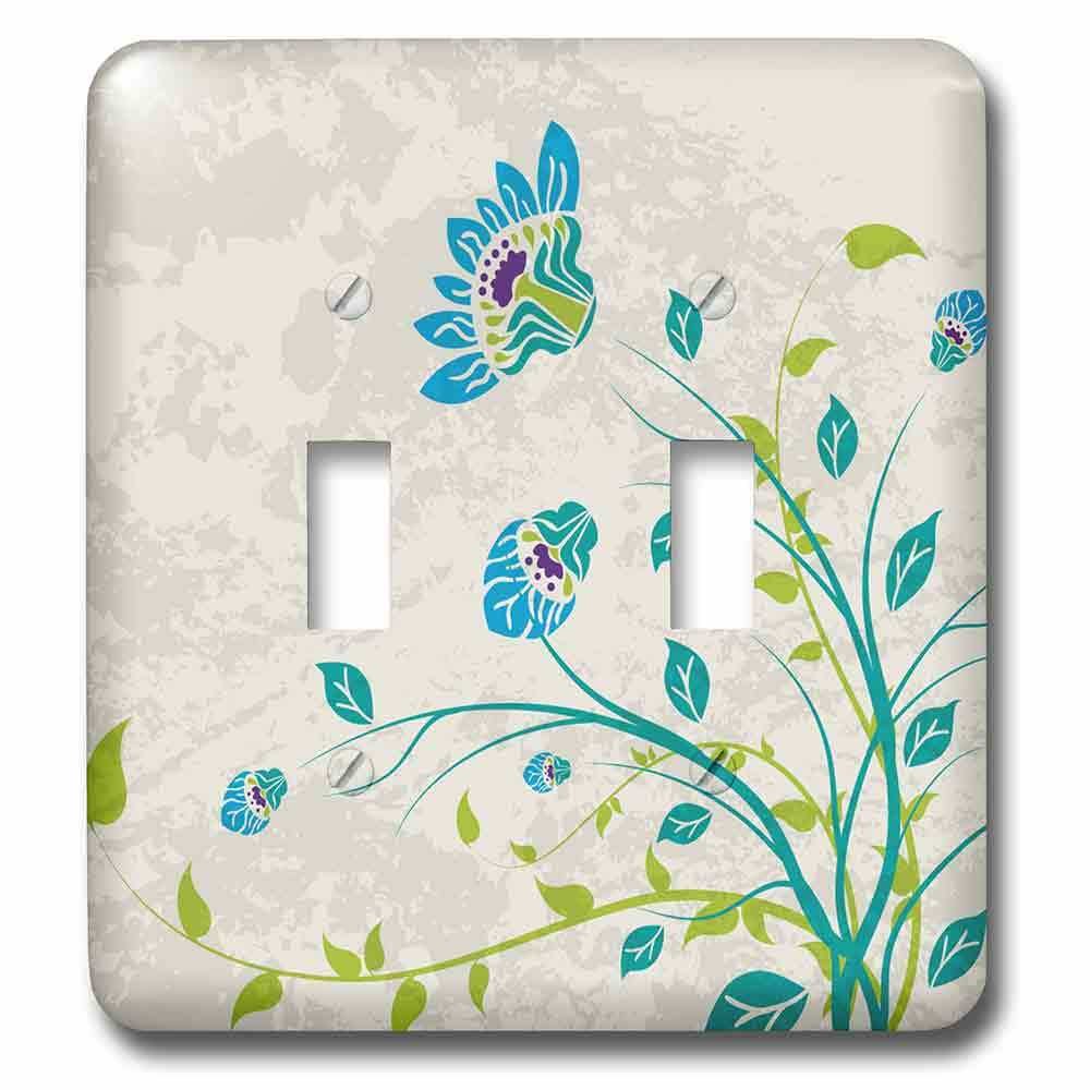 Jazzy Wallplates Double Toggle Switchplate With Lime Green Blue Turquoise And Purple Art Nouveau Style Flowers On Grunge Floral Decorative Nature
