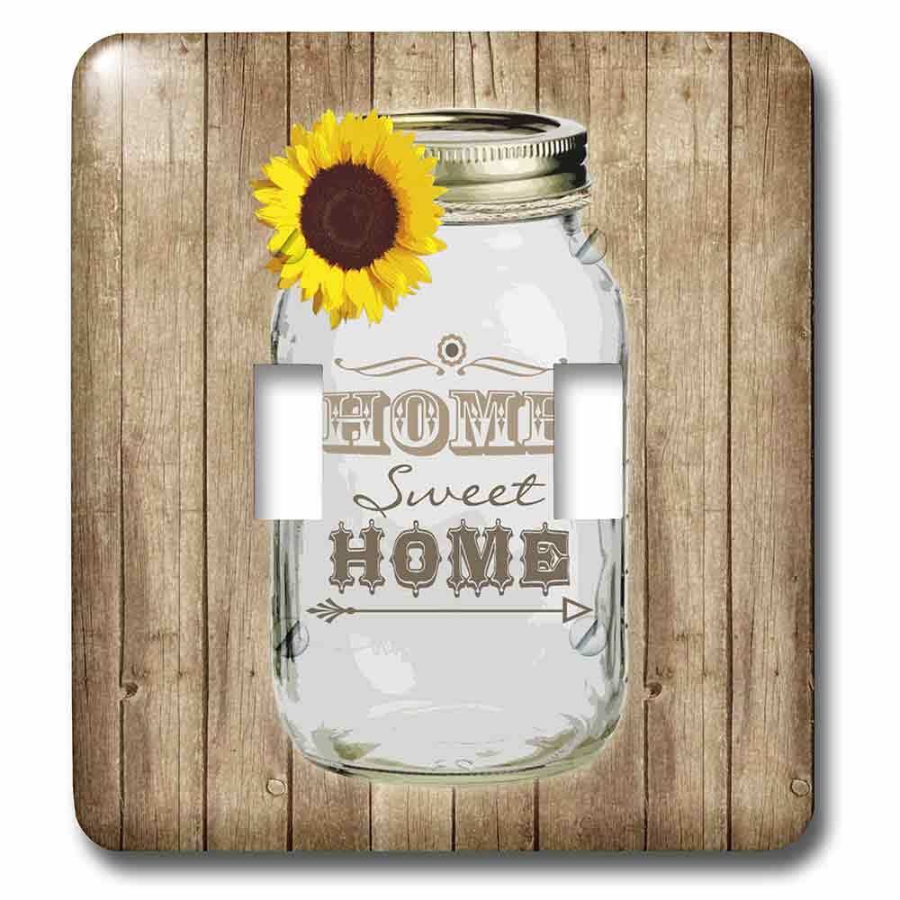 Jazzy Wallplates Double Toggle Switchplate With Country Rustic Mason Jar With Sunflower - Home Sweet Home