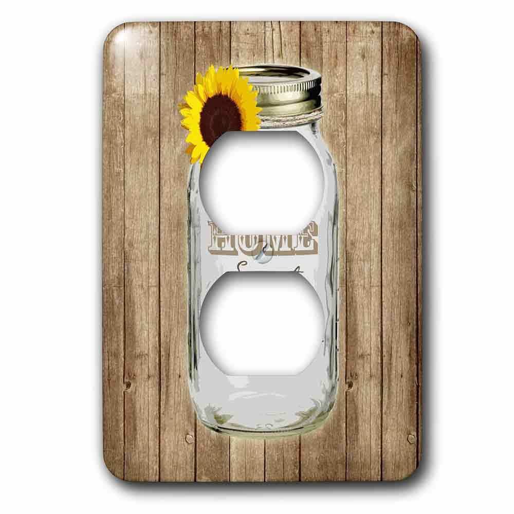 Jazzy Wallplates Single Duplex Switchplate With Country Rustic Mason Jar With Sunflower - Home Sweet Home