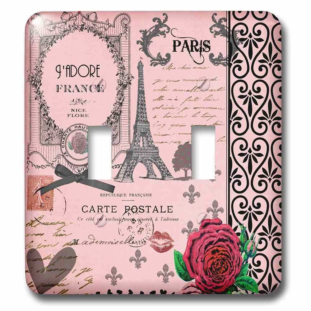 Jazzy Wallplates Double Toggle Wallplate With Vintage Pink Paris Collage Art