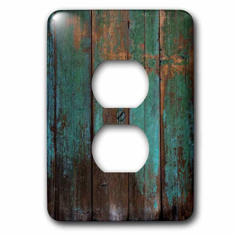 Jazzy Wallplates Single Duplex Wallplate With Teal Distressed Country Wood Effect