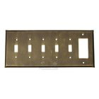 Plain Switchplate Combo Rocker/GFI Five Gang Toggle Switchplate in Pewter with Cherry Wash