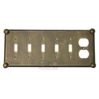 Button Switchplate Combo Duplex Outlet Five Gang Toggle Switchplate in Pewter with Maple Wash