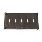 Button Switchplate Five Gang Toggle Switchplate in Bronze with Verde Wash