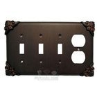 Corinthia Switchplate Combo Duplex Outlet Triple Toggle Switchplate in Pewter with Maple Wash