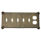 Oceanus Switchplate Combo Duplex Outlet Five Gang Toggle Switchplate in Pewter with Verde Wash