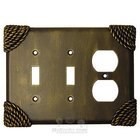 Roguery Switchplate Combo Duplex Outlet Double Toggle Switchplate in Pewter with Bronze Wash