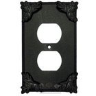 Sonnet Switchplate Duplex Outlet Switchplate in Black with Steel Wash