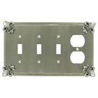 Fleur De Lis 3 Toggle/1 Duplex Outlet Switchplate in Satin Pewter