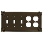 Fleur De Lis 3 Toggle/2 Duplex Outleet Switchplate in Rust with Copper Wash