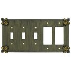 Fleur De Lis 3 Toggle/2 Rocker Switchplate in Pewter with Verde Wash
