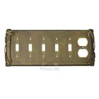 Bamboo Switchplate Combo Duplex Outlet Five Gang Toggle Switchplate in Black with Steel Wash