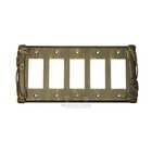 Bamboo Switchplate Five Gang Rocker/GFI Switchplate in Rust with Verde Wash