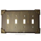 Pompeii Switchplate Quadruple Toggle Switchplate in Black with Bronze Wash