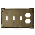 Pompeii Switchplate Combo Duplex Outlet Triple Toggle Switchplate in Black with Verde Wash