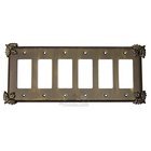 Oak Leaf Switchplate Six Gang Rocker/GFI Switchplate in Pewter with White Wash