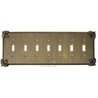 Oak Leaf Switchplate Seven Gang Toggle Switchplate in Pewter with Maple Wash