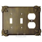 Oak Leaf Switchplate Combo Duplex Outlet Double Toggle Switchplate in Pewter with Verde Wash