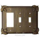 Oak Leaf Switchplate Combo Rocker/GFI Double Toggle Switchplate in Black with Steel Wash