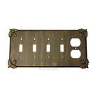 Oak Leaf Switchplate Combo Duplex Outlet Quadruple Toggle Switchplate in Bronze with Verde Wash