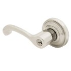 Left Handed Keyed Entry Door Lever with Rose in Lifetime PVD Satin Nickel
