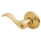 Left Handed Emergency Exit Keyed Entry Door Lever with Classic Rose in Lifetime PVD Polished Brass
