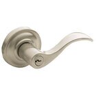 Right Handed Emergency Exit Keyed Entry Door Lever with Classic Rose in Lifetime PVD Satin Nickel