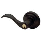 Left Handed Emergency Exit Keyed Entry Door Lever with Classic Rose in Oil Rubbed Bronze