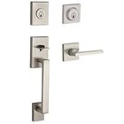 Left Handed Double Cylinder La Jolla Handleset with Square Door Lever with Contemporary Square Rose in Satin Nickel