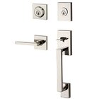Right Handed Double Cylinder La Jolla Handleset with Square Door Lever with Contemporary Square Rose in Polished Nickel
