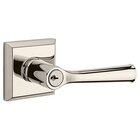Right Handed Keyed Federal Door Lever with Traditional Square Rose in Polished Nickel