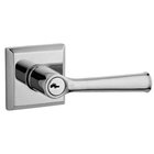 Keyed Entry Door Lever with Traditional Square Rose in Polished Chrome